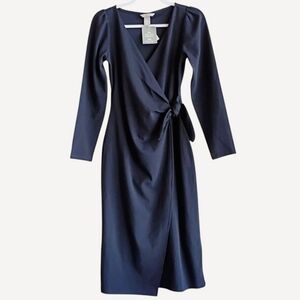 NWT H&M Faux Wrap Dress Blue Stretch SMALL